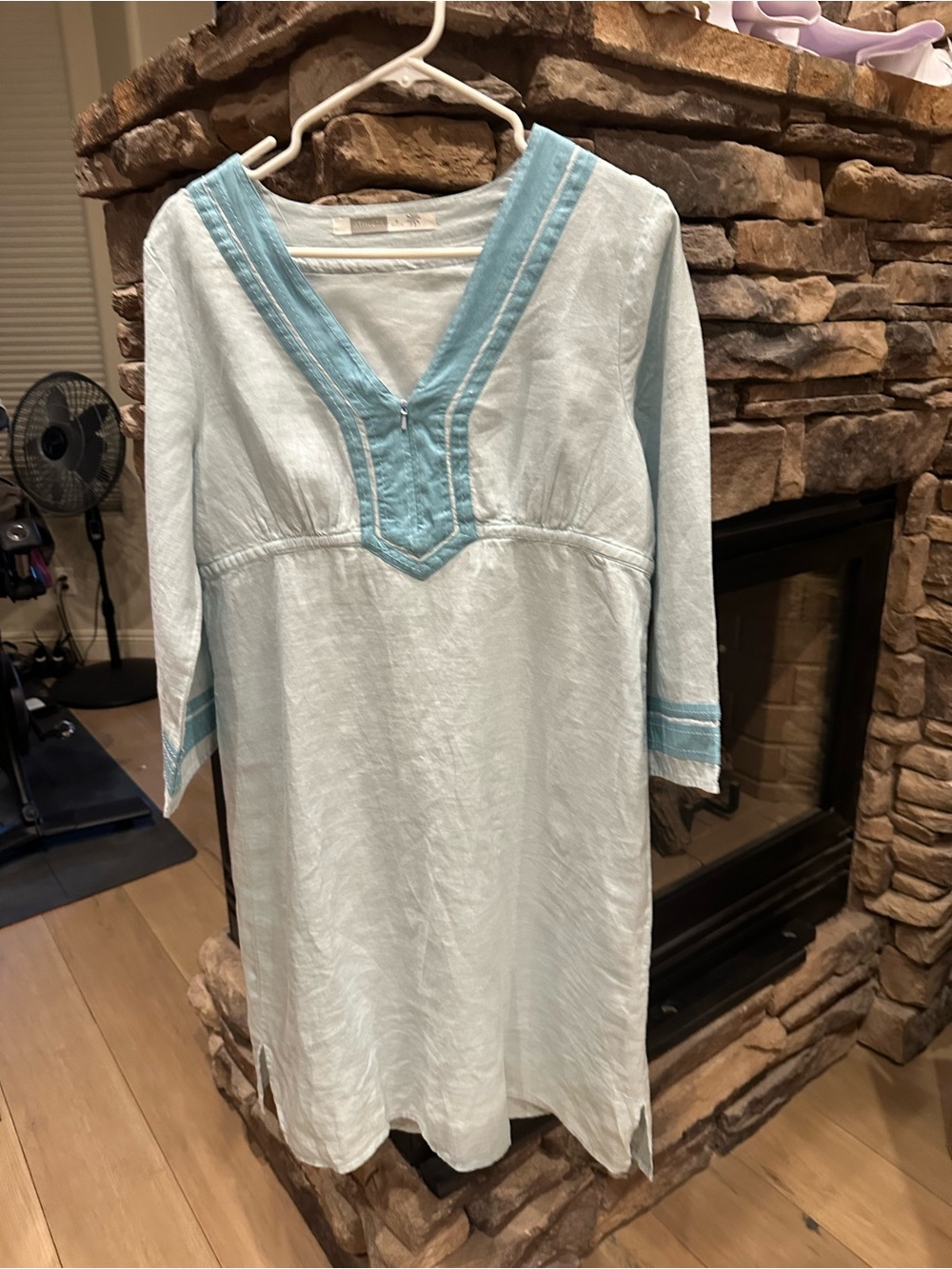 Athleta Pale Blue Linen Dress with Darker Accents